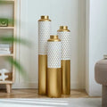 Modern Style 3-Piece Glazed White Metal Vase Home Decoration Set With Droplet Shape Large Floor Size Elegant Home Decor USA