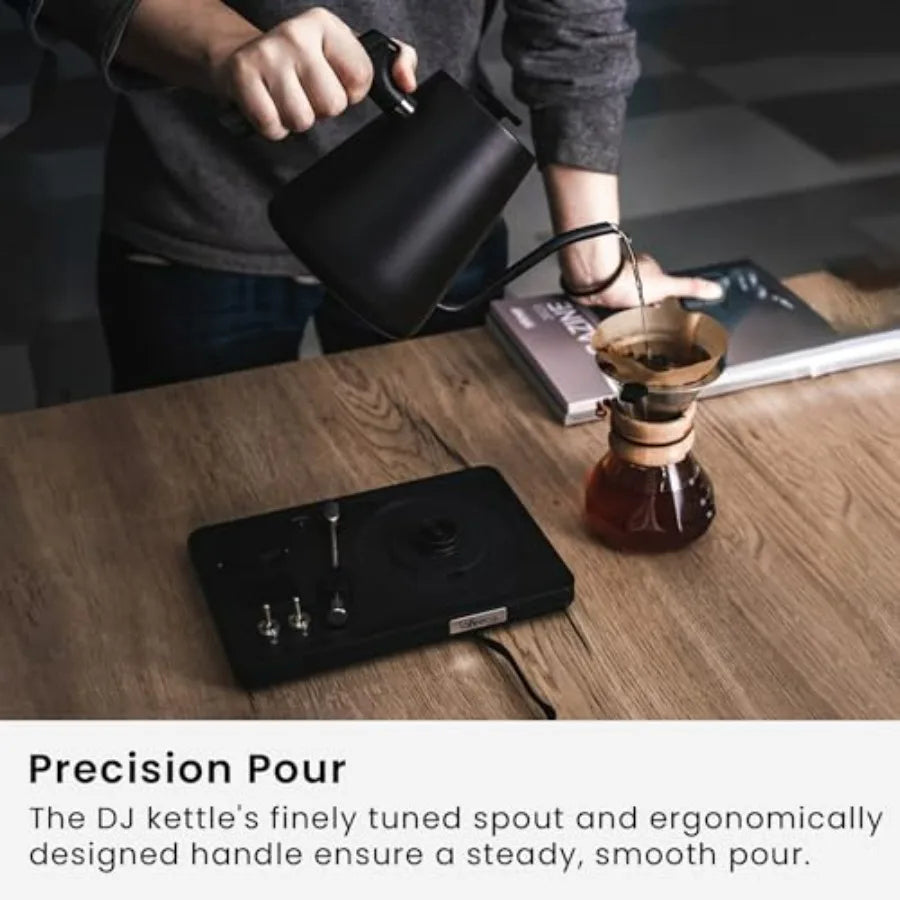 DJ Electric Gooseneck Kettle for Pour Over Coffee and Tea with Turntable Design Quick Heating and Temperature Control Black Sta