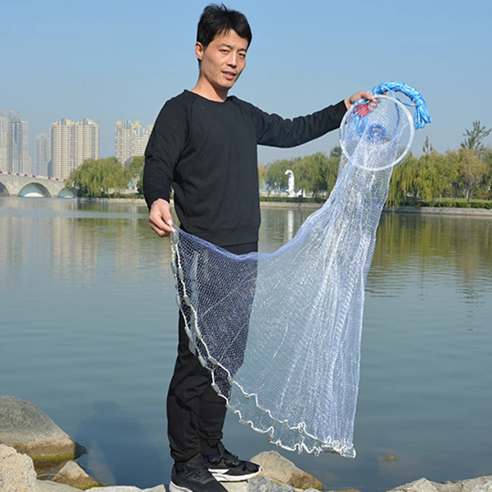 Universal Hand Throw Fishing Net Quick Throw Nylon Monofilament Mesh Net For Lake Water