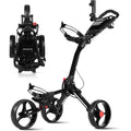 Golf Push Cart, 3 Wheel Foldable Golf Bag Cart, Easy to Open/Fold, Golf Caddy Push Cart with Umbrella Stand, Cup Holder, Scorebo