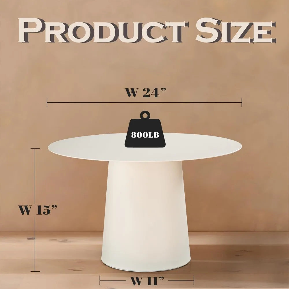 W24 Modern Small Round Coffee Table in White Side Table with Iron for Living Room Bedroom