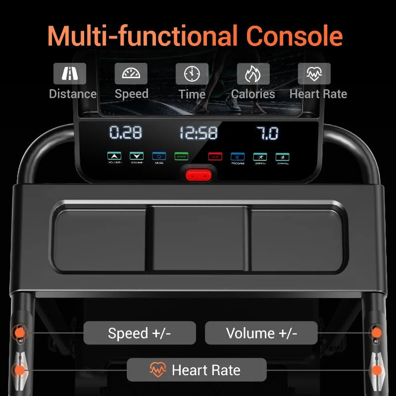 15% Incline Treadmill, Folding Treadmill Filpped Screen and Heart Rate Sensor, 3.0HP Quiet Brushless Dual Cushion System