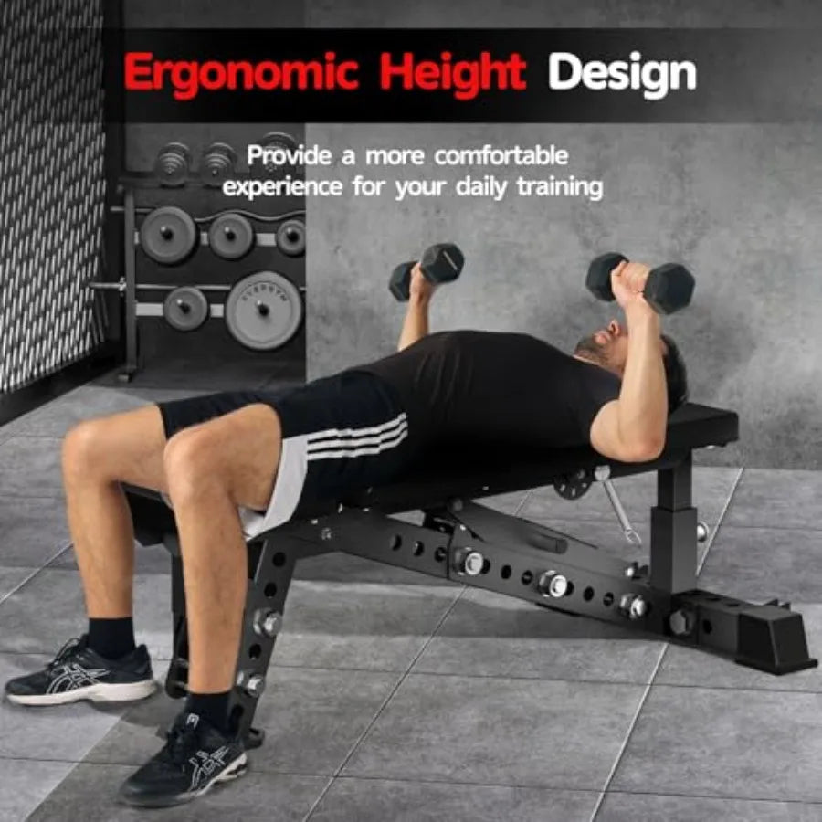 Adjustable Weight Bench With Headrest,1500LBS Workout Bench For Full Body,3"X3" Weight Benches For Home Gym,Gym Bench With Wheel