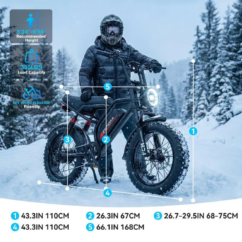2000 Watt Electric Bike,60miles 48v 15ah 17.5ah 20ah Battery 20 Inch Electric Bicycle,for Mountainous Snowy Areas Cycling Ebike