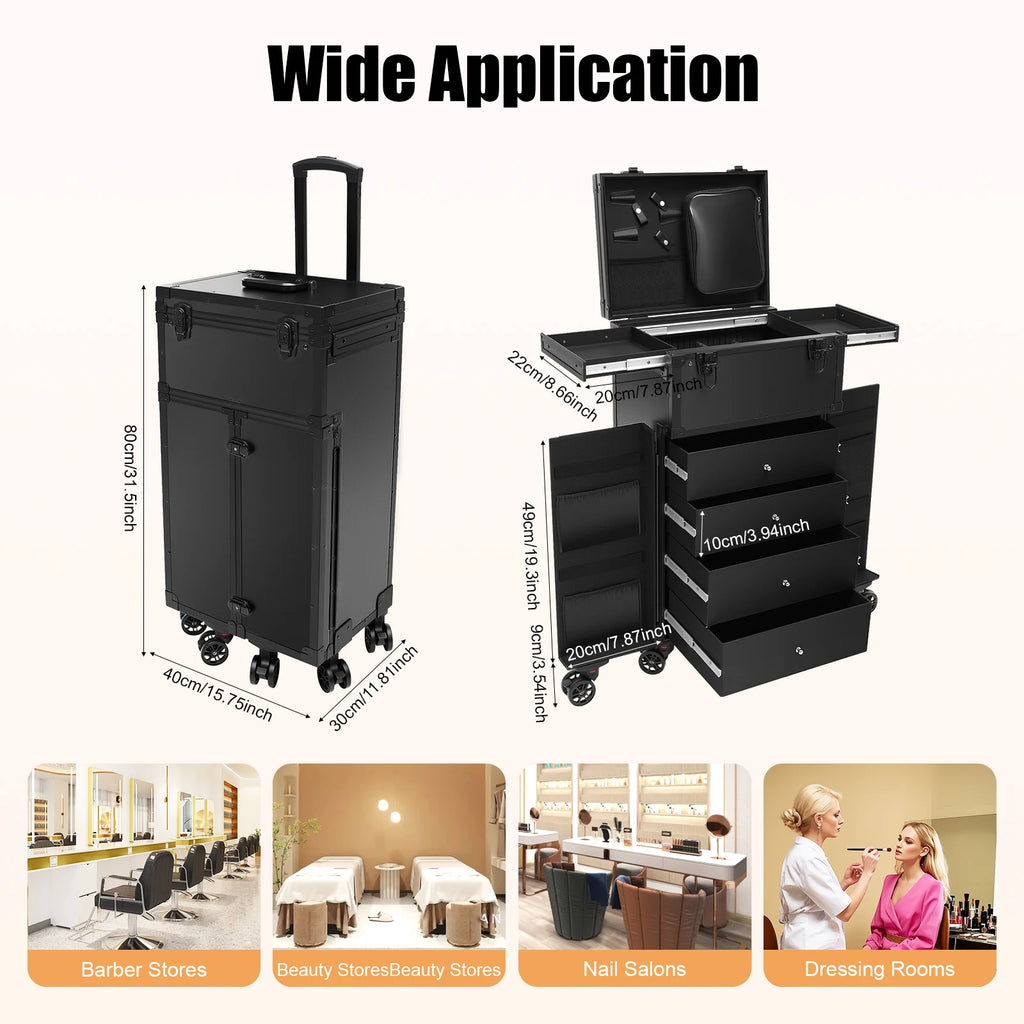 31.15inch Professional Rolling Makeup Case 4 Drawers Pro Makeup Artist Cosmetic Train Case Makeup Organizer Travel Case
