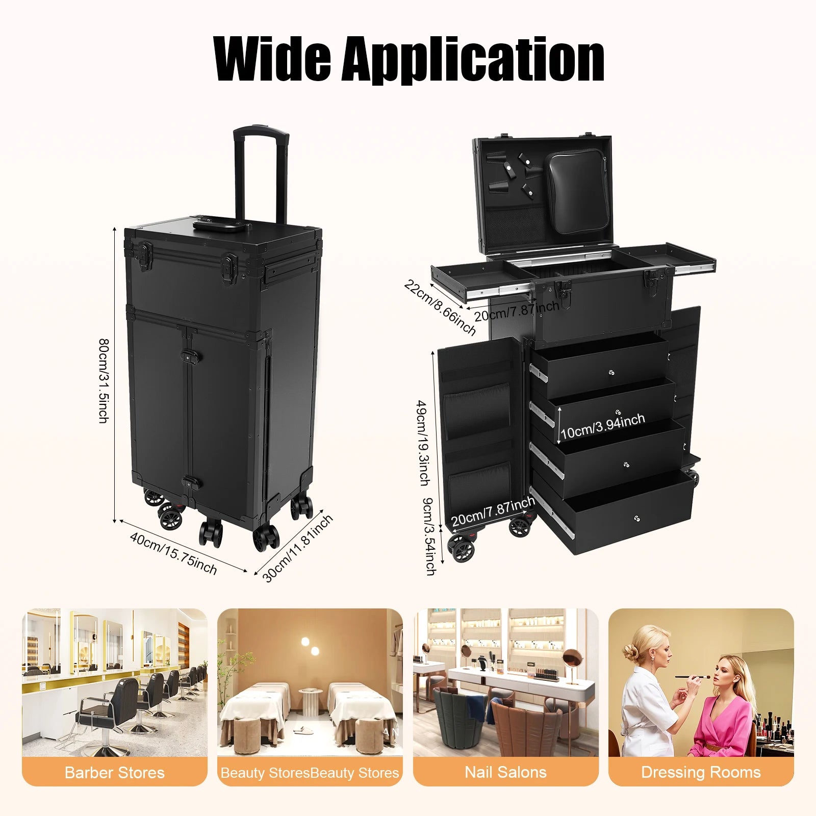 31.15inch Professional Rolling Makeup Case 4 Drawers Pro Makeup Artist Cosmetic Train Case Makeup Organizer Travel Case