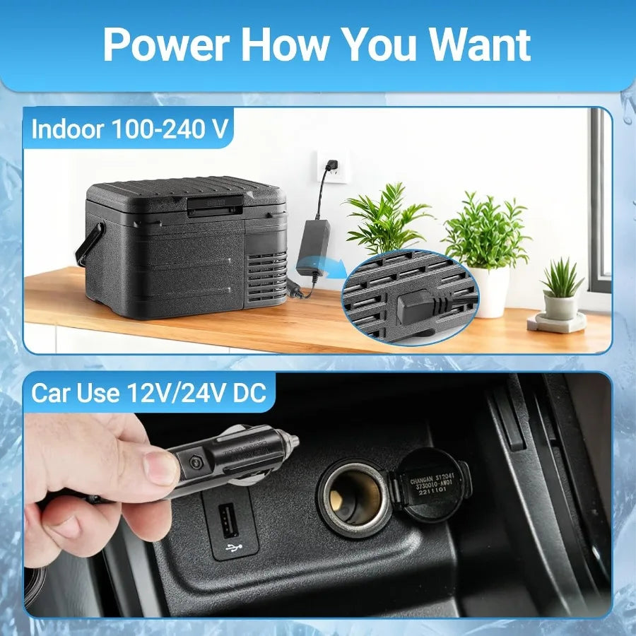 12 Volt Refrigerator 11QT 10L Compressor Electric Cooler Car Fridge -468 Portable Refrigerator 12V/24V DC 110-240V AC Compact F