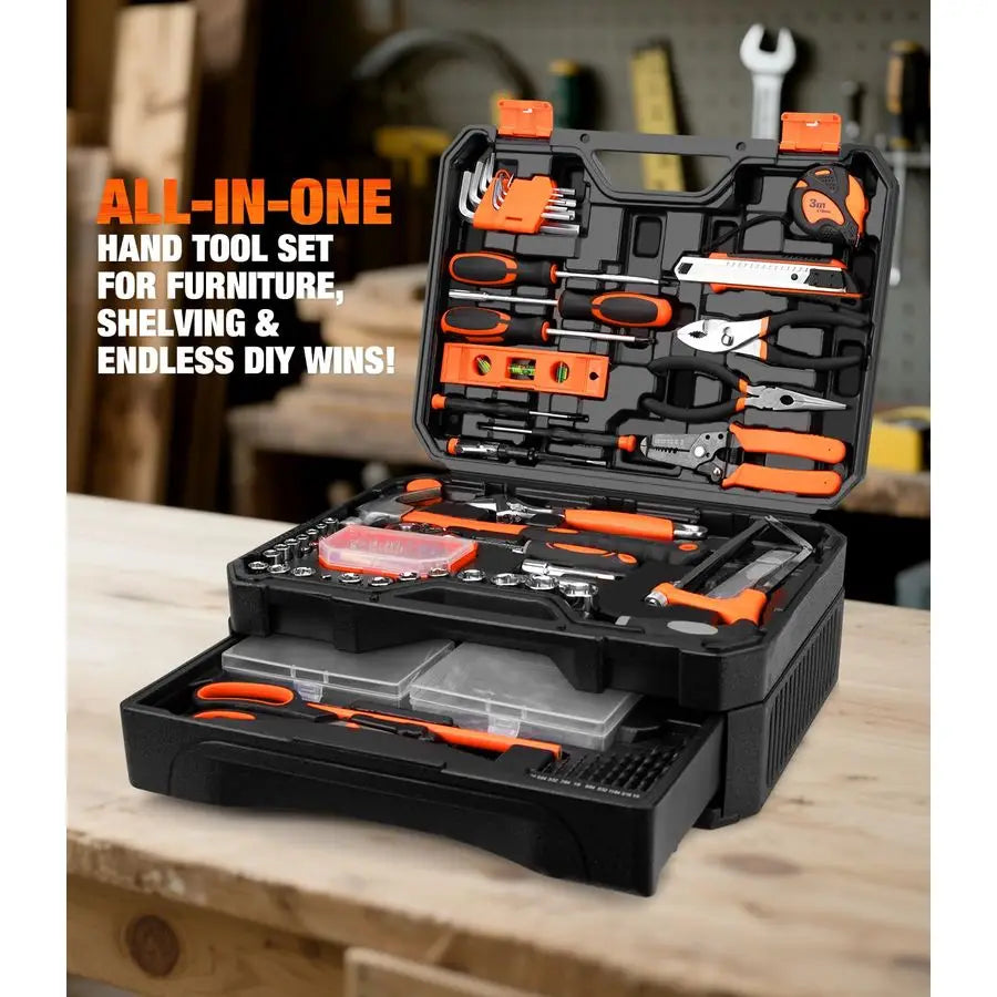 Tool Set Tool Kit Toolbox Storage Case with Drawer, General Household Hand Tool Kit Perfect for Home amp DIY Repairs