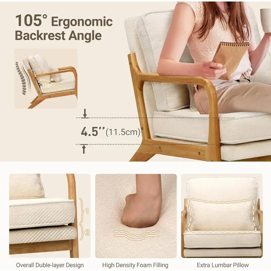 Accent Chair Set of 2 with Solid Wood Frame, Reading Relaxing Armchair Lumbar Pillowamp Soft Cushion, Leisure Chair for Living R