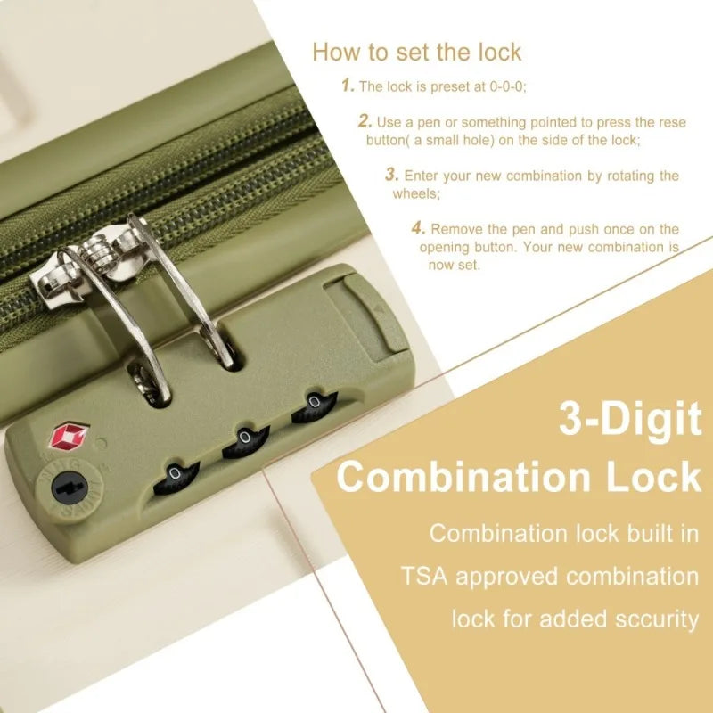 3 Piece Expandable Hardshell ABS Luggage Set with Double Spinner Wheels TSA Lock 20 24 28 Inch White Green