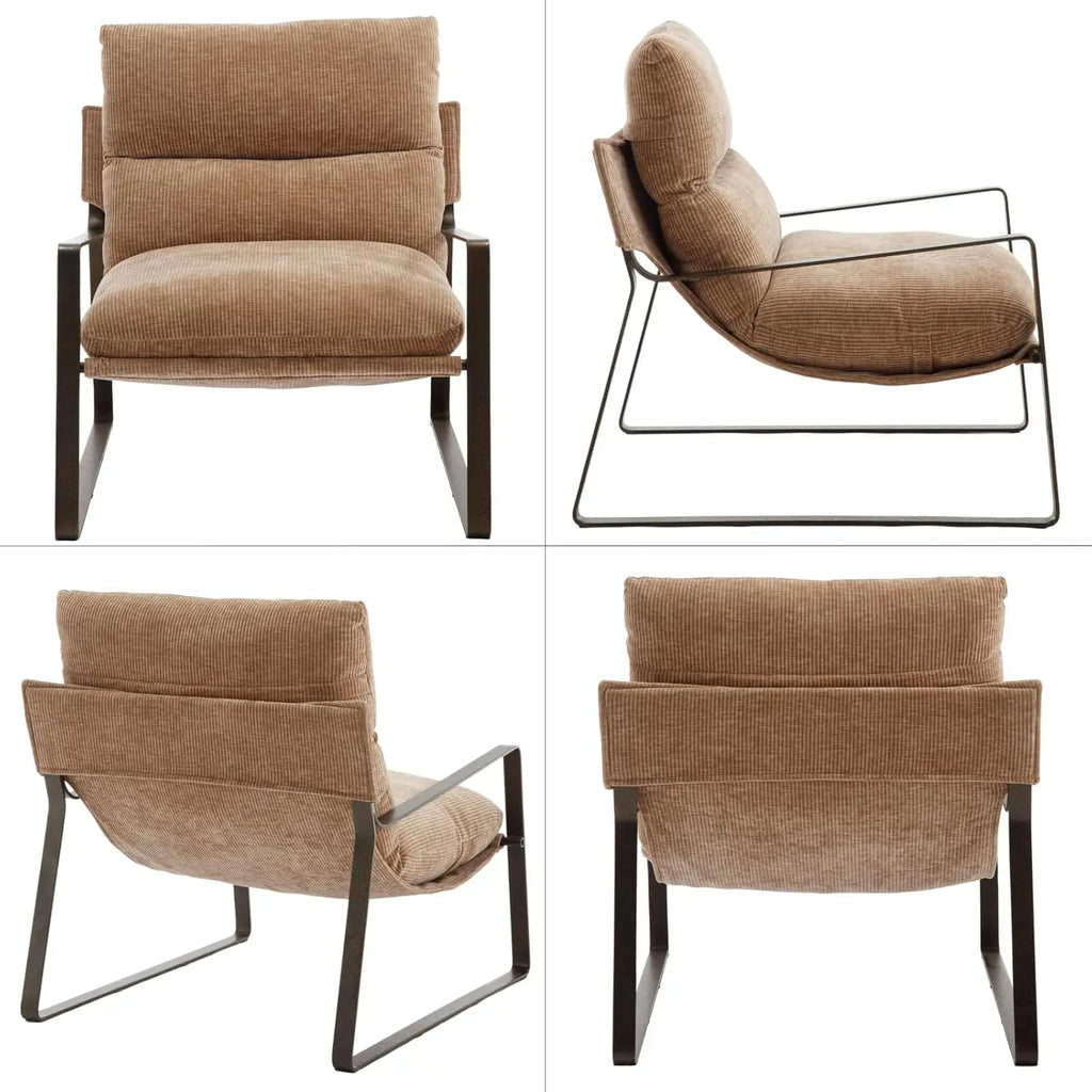 Mid-Century Accent Chair Armchair, Comfy Chenille Leisure Chair Lazy Chair with Brozen Metal Leg for Living Room Bedroom