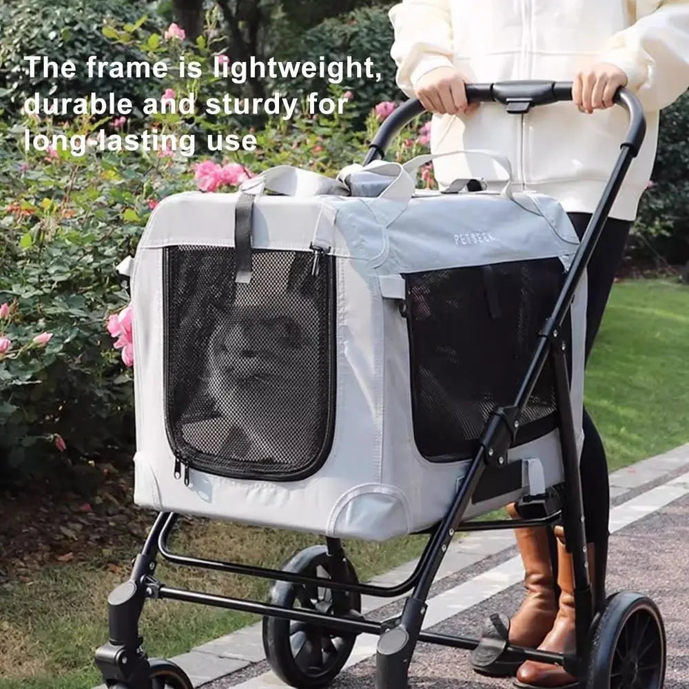 Portable Lightweight Pet Stroller for Dogs and Cats, Removable Liner & Seat Belts Included