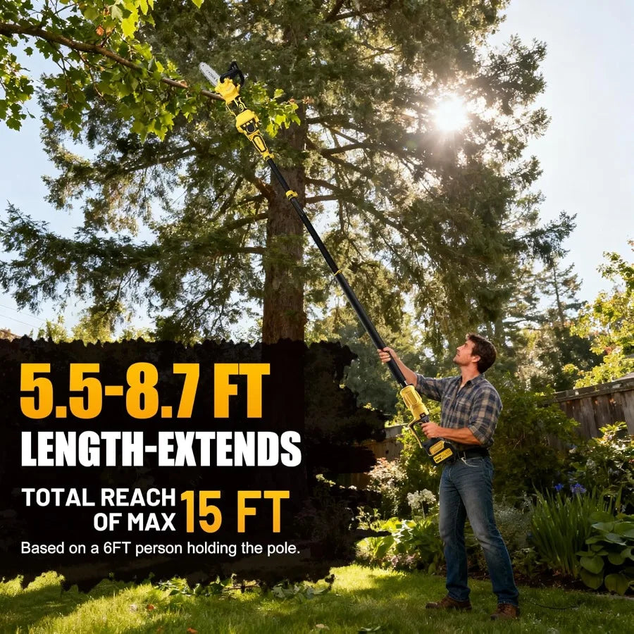 8 Inch and 10 Inch Electric Pole Saws for Tree Trimming and Outdoor Maintenance Cordless Battery Powered 4-IN-1 Chainsaw with A