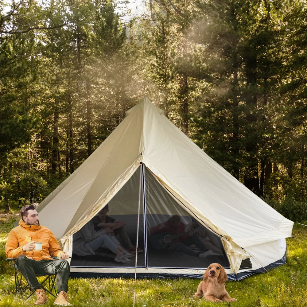 Luxury Mongolian Style 16ft Glamping Bell Tent Waterproof Breathable Canvas Family Yurt Shelter With Stargazing Window Capacity