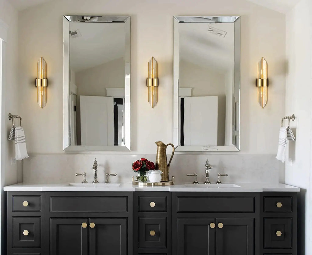 2-Light Modern Brushed Titanium Gold Wall Sconce with Clear Glass Crystal Luxury Wall Light Fixtures for Bedroom Living Room Bat