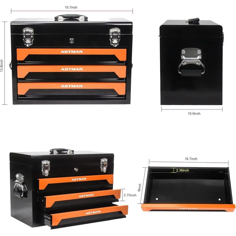 439-Piece Mechanic Tool Set in Heavy-Duty 3-Drawer Steel Box with 4-Tier Socket, Wrenches & Pliers. Portable Household Tool Kit