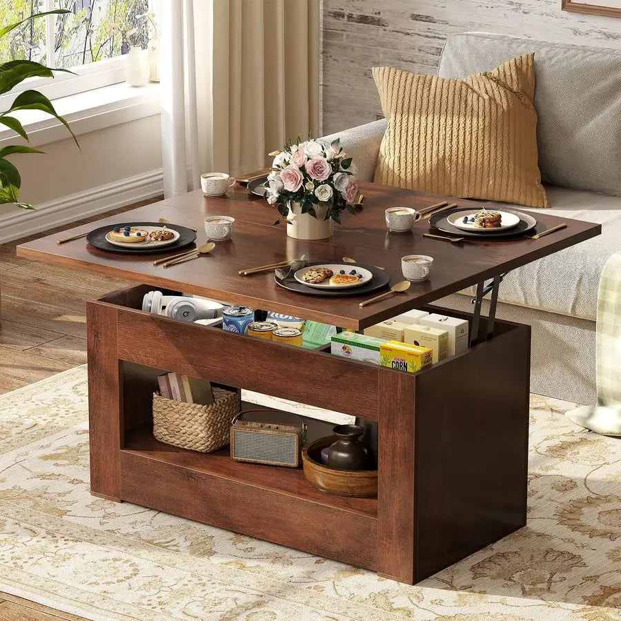 Lift Top Coffee Table, 4 in 1 MultiFunction Lift Coffee Table with Storage and Hidden Compartment, Convertible Coffee Tables to