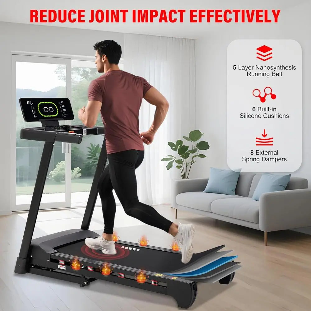 High-Capacity 20% Auto Incline Treadmill: 400 LB, 20 Deck, 0.6-12 MPH, LED Display, Bluetooth, Foldable, App-Enabled