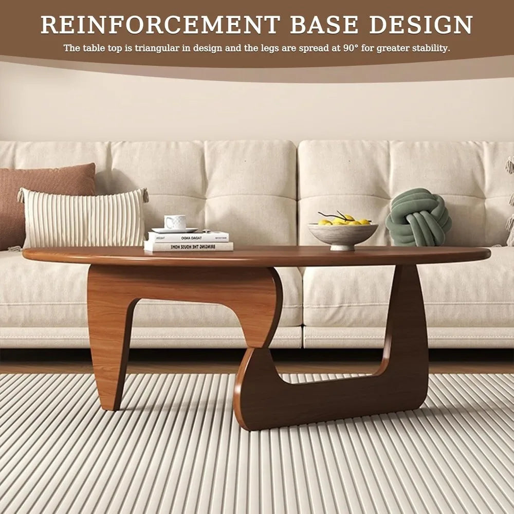 Coffee Table, Mid Century Modern Triangle Coffee Table for Living Room, Rustic Solid Wood Legs and Tabletop, Farmhouse Walnut.