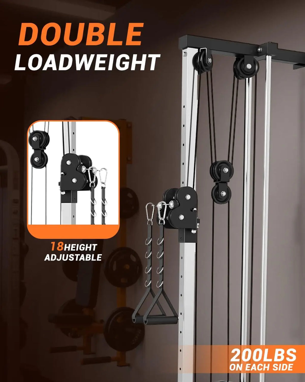 Wall Mount Cable Station, 18 Position Height Adjustable LAT Pulldown Machine with Dual Pulley System, Cable Crossover Machine