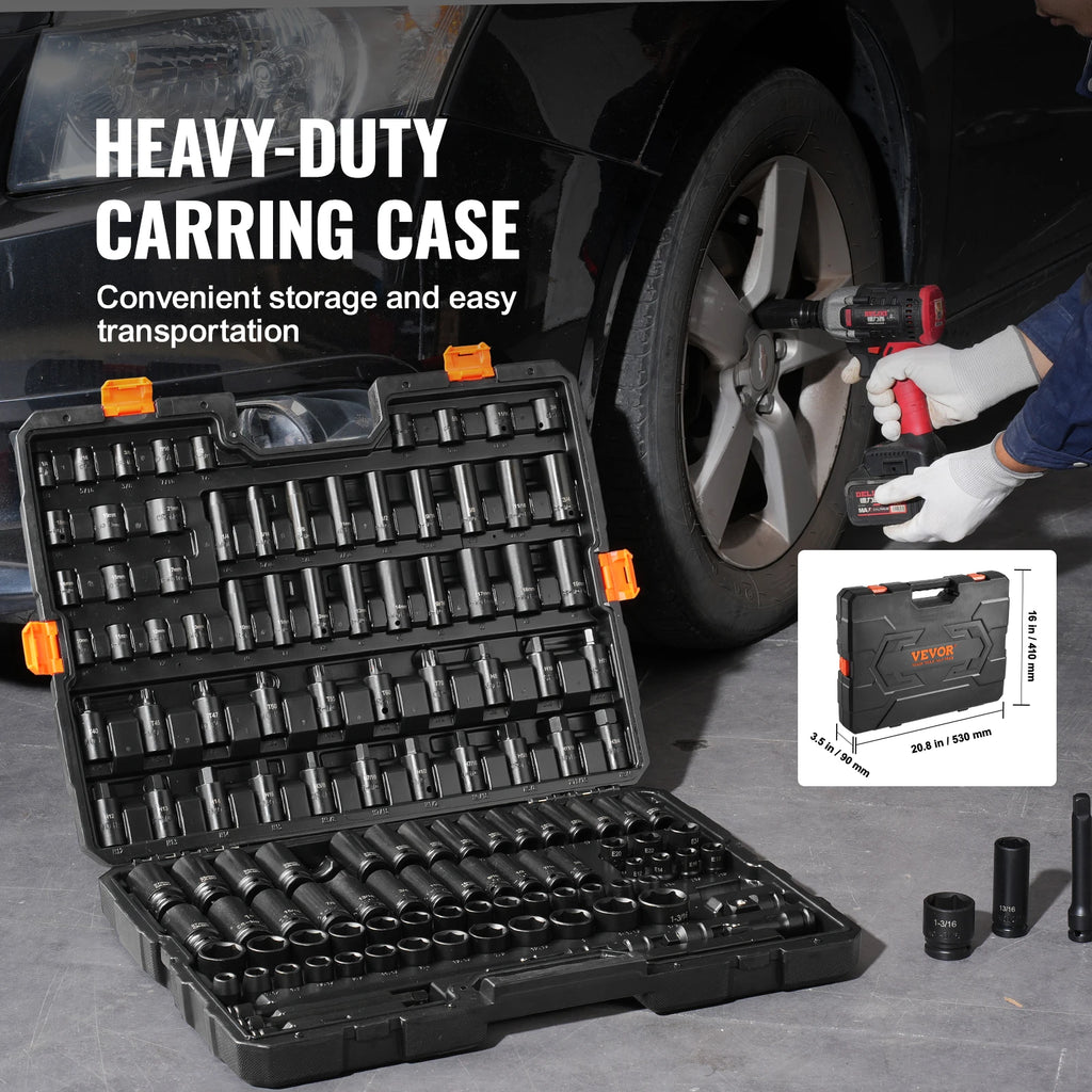SucceBuy Impact Socket Set SAE and Metric Socket SetCr-Mo Alloy Steel for Auto Repair Rugged Construction Includes Storage Case