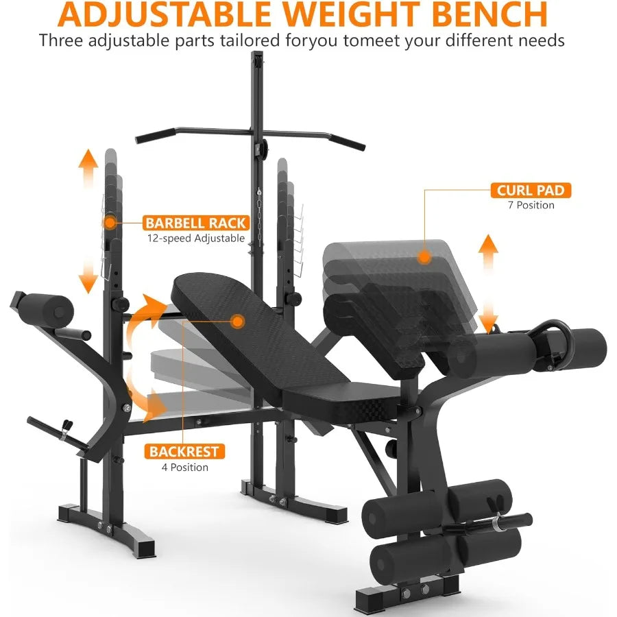 600lbs 6 in 1 Adjustable  Weight Bench Set with Leg Extension and Leg Curl MultiFunction Bench Press Set for Full Body Workout