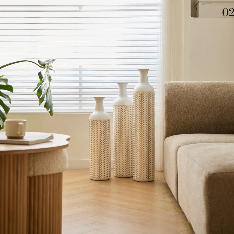 Floor Modern Style White 3 Piece Set Gorgeous Home Decoration Large Glazed Metal Vase