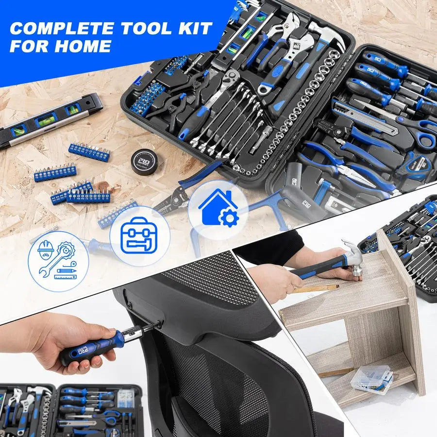 259Piece Tool Kit, General Household Hand Tool Set with Plastic Storage Toolbox, Portable Complete Repair Tool Box for Home and