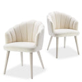 Velvet Dining Chairs 2,Upholstered Mid-Century Accent Petal Back Wooden Legs Kitchen Bedroom Cream,Customized