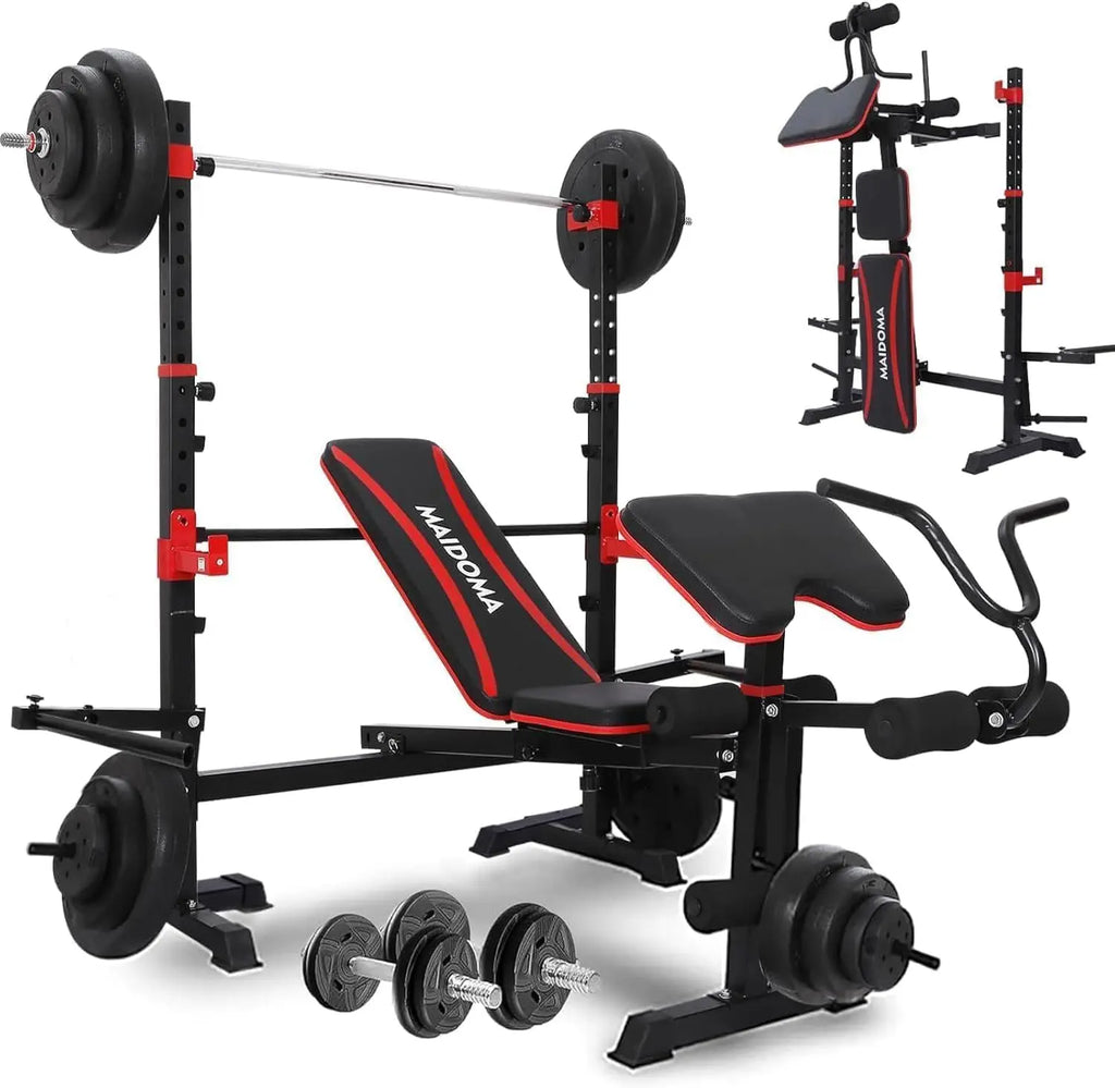 1500LB 6 IN 1 Weight Bench with Leg Extension Leg Curl Foldable Bench Press with Preacher Curl Squat Rack Workout Benches with S