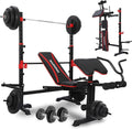 1500LB 6 IN 1 Weight Bench with Leg Extension Leg Curl Foldable Bench Press with Preacher Curl Squat Rack Workout Benches with S