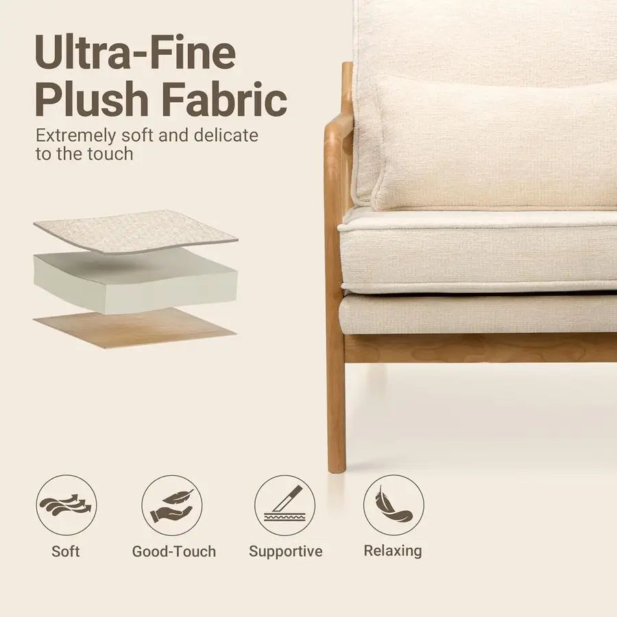 Accent Chair Set of 2 with Solid Wood Frame, Reading Relaxing Armchair Lumbar Pillowamp Soft Cushion, Leisure Chair for Living R