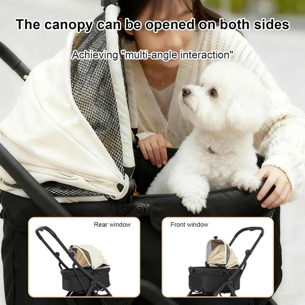 All-Terrain Pet Stroller for Dogs & Cats, 4-Wheel, with Storage and Safety Belts, Khaki