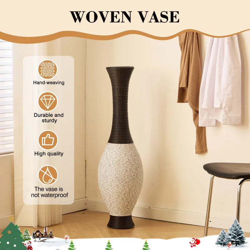 39.37 Inch Tall Hand-Woven Decorative Vase PVC Rattan Look Floor Vase Brown Beige Two-Tone For Outdoor Home Decor Farmhouse USA