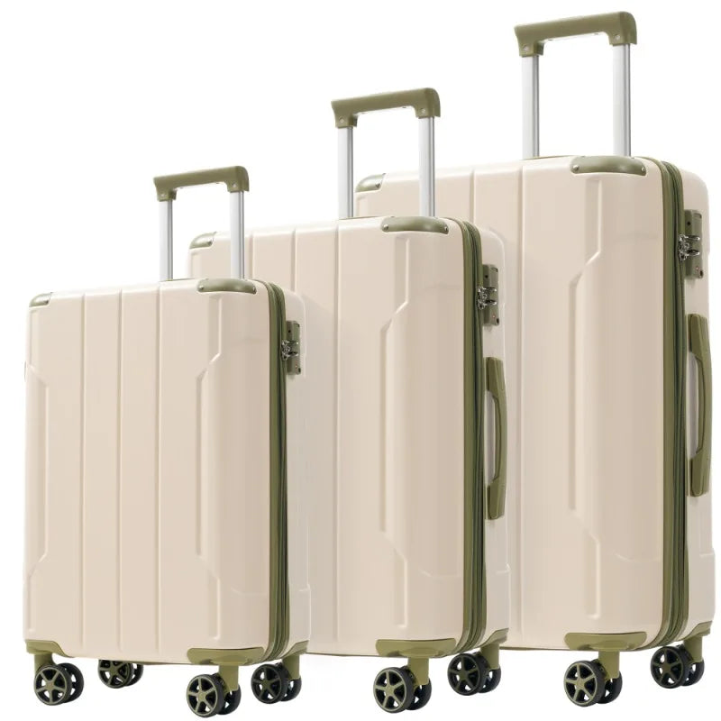 3 Piece Expandable Hardshell ABS Luggage Set with Double Spinner Wheels TSA Lock 20 24 28 Inch White Green