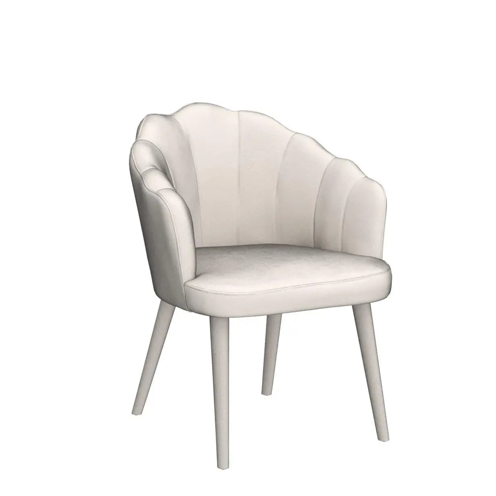 Velvet Dining Chairs 2,Upholstered Mid-Century Accent Petal Back Wooden Legs Kitchen Bedroom Cream,Customized