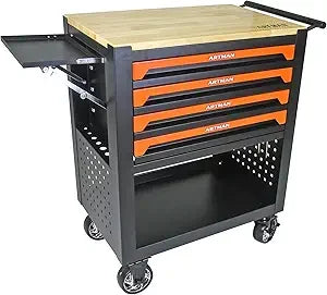 36" Tool Box with Wheels 4 Drawers Rolling Tool Cart, Wooden Top Workbench, 660lbs Total load Tool Cabinet with Locked Drawers S