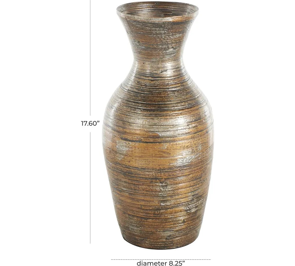 Antique Brown Bamboo Wood Vase 8x8x18 Inch Large Centerpiece Home Decor Bohemian Style