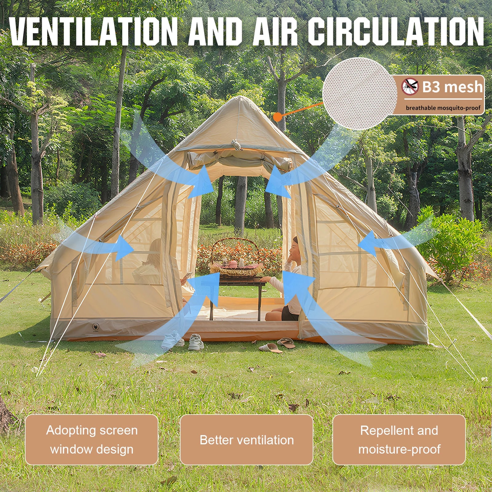 4-6 Person House Instant Glamping Camping Tents House with Hand Pump Inflatable Camping Tent Easy Setup for Adults Travel Hiking
