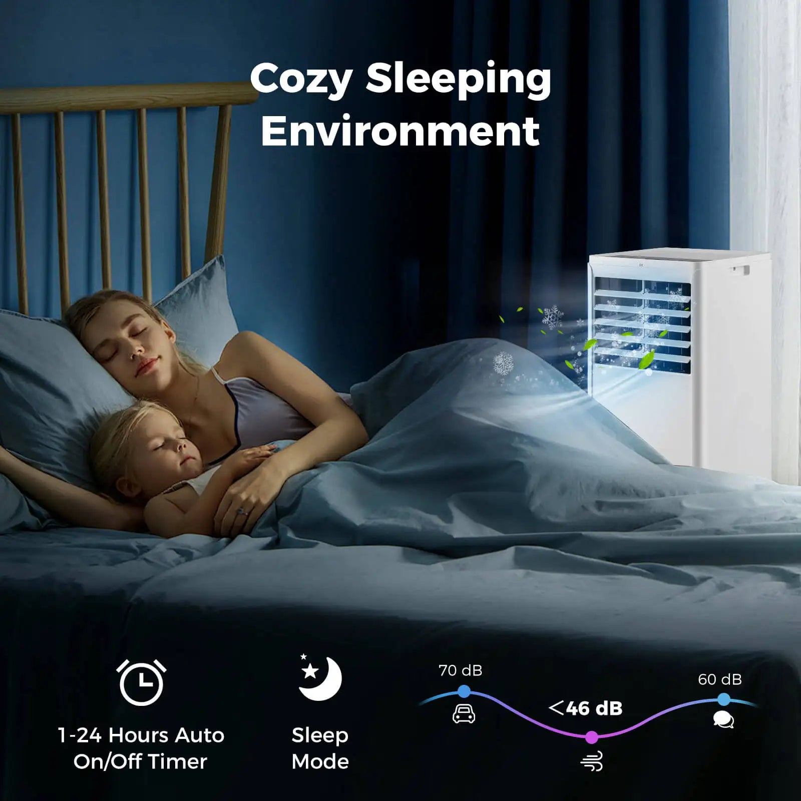 8000 BTU Portable Air Conditioner with Dehumidifier & Fan Sleep Mode & 24H Timer