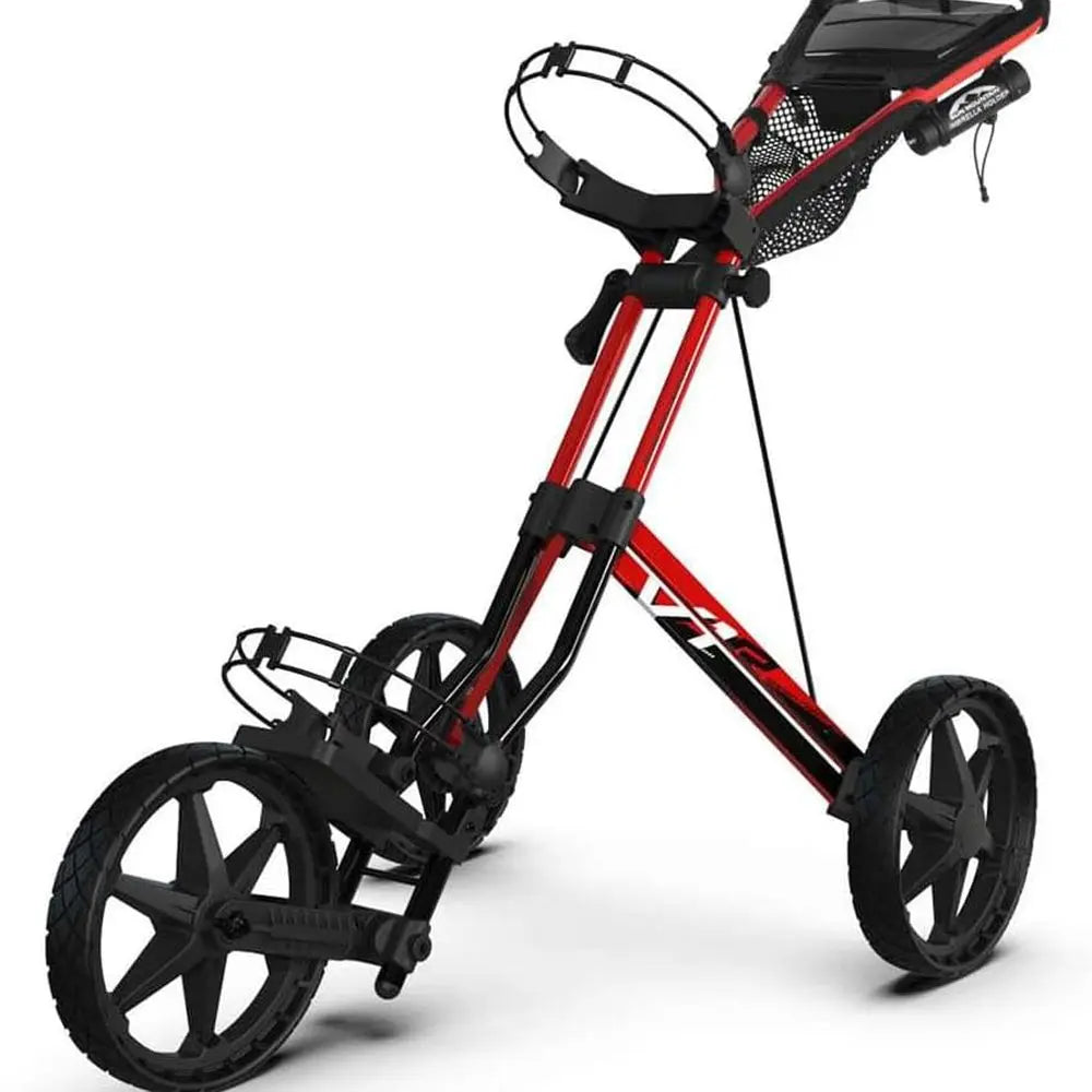 3-Wheel Golf Push Cart - Black with Fire Red Trim