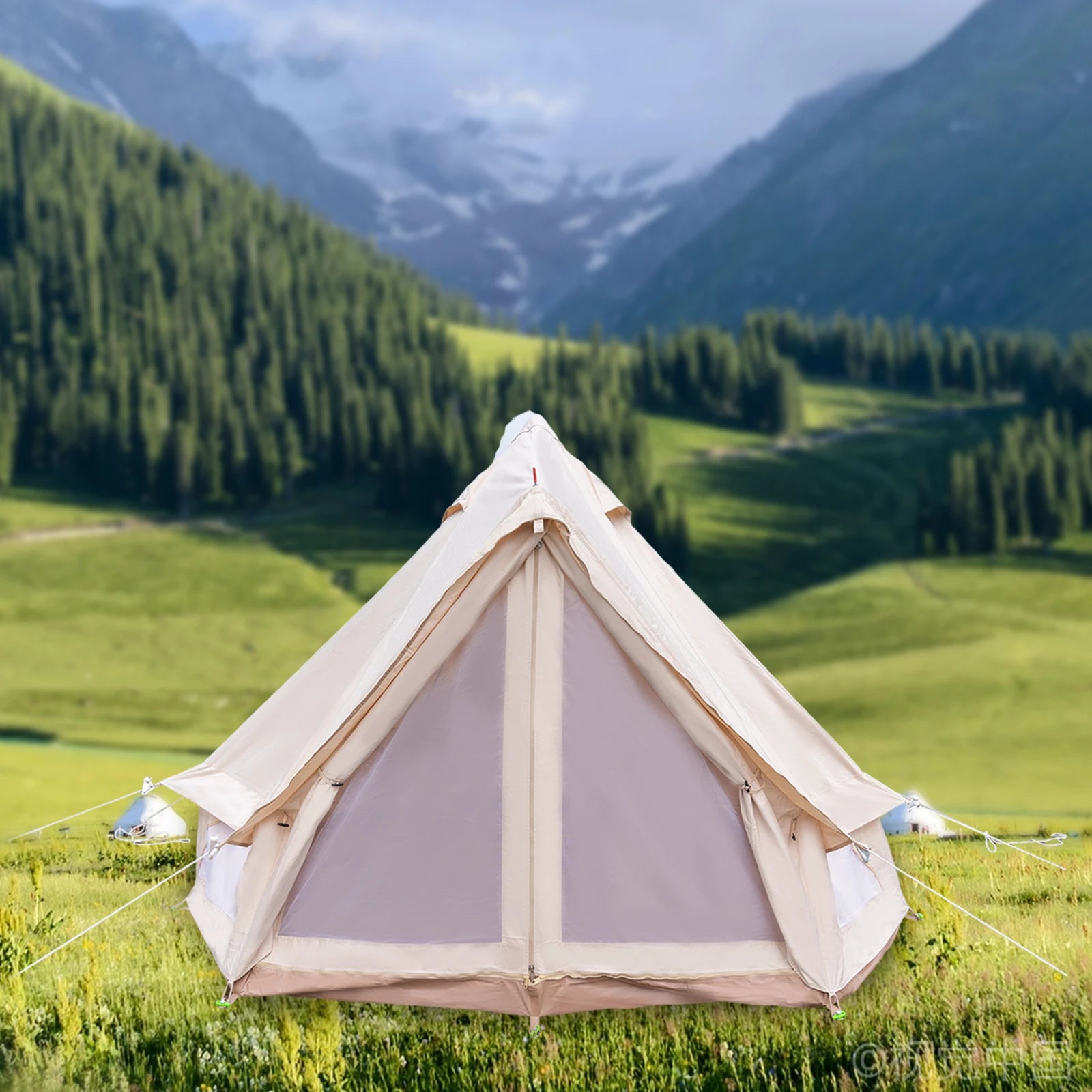 Waterproof Polyester Cotton Bell Tent for 4 Season Family Camping Luxury Glamping Tent All Year Living for 2 People