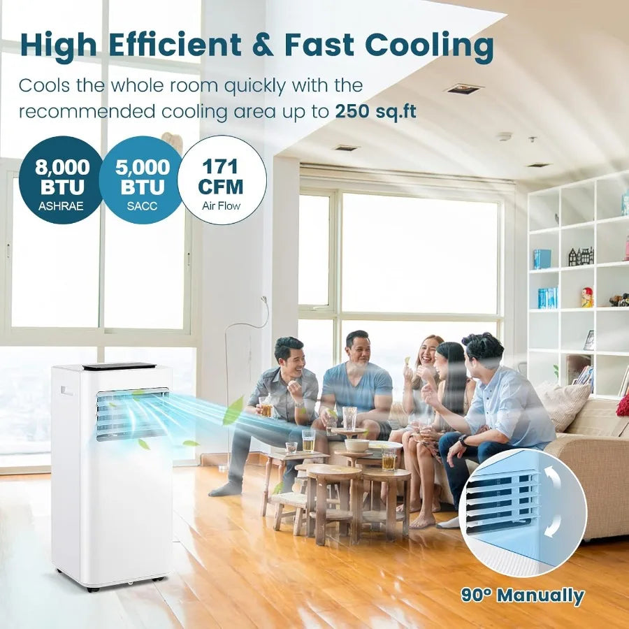 8000 BTU Portable Air Conditioner 3-in-1 Room AC Unit with Remote Control Dehumidifier 24H Timer Window Kit Personal Stand up A