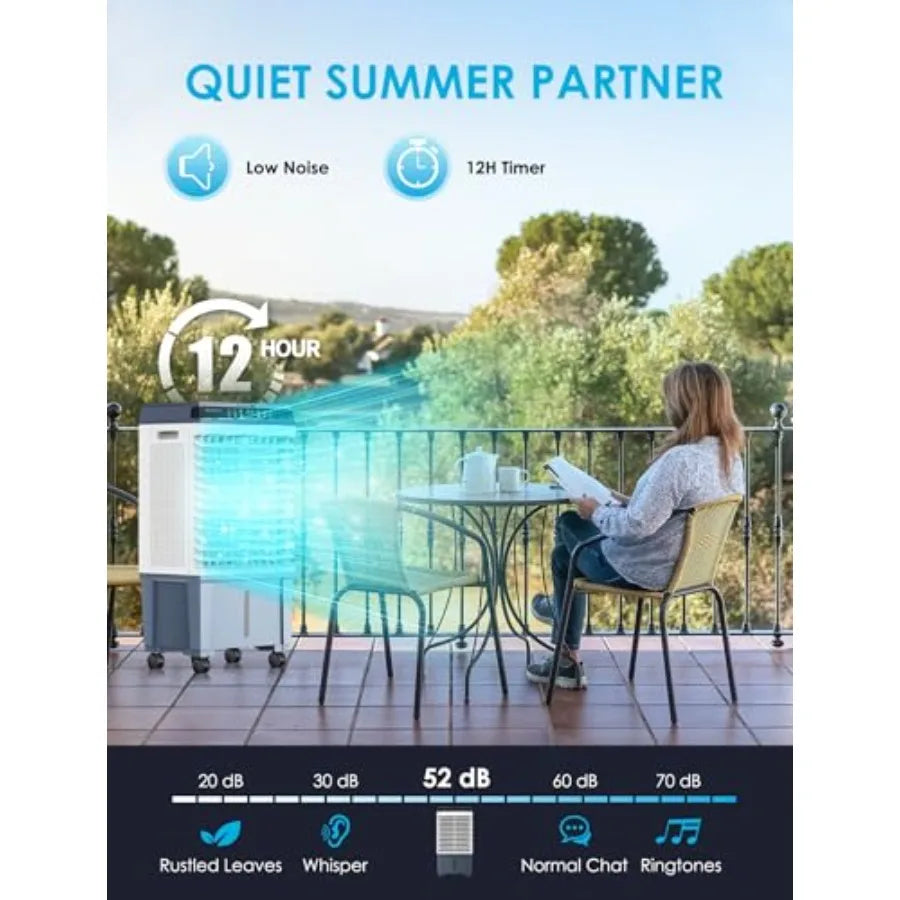 1800 CFM Evaporative Air Cooler with 6 Ice Boxes and 5.3 Gallon Water Tank for Outdoor Bedroom and Office Use 110 Auto Swing 3