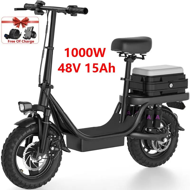 1000w 2000watt Electric Bicycle,48v 14 Inch Electric Scooter,adjustable Front Brake Seat,for Men Women Cycling Electric Bike