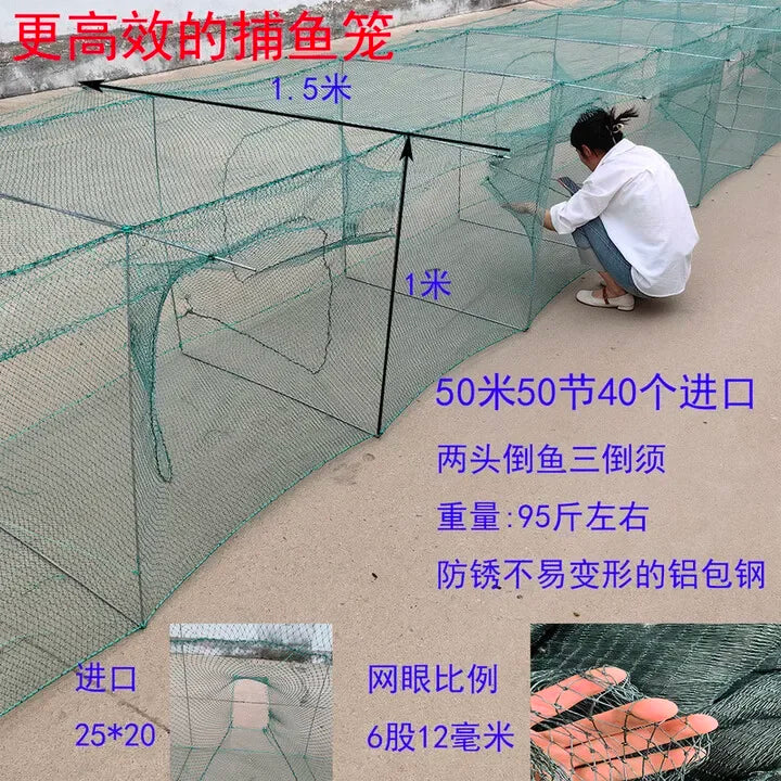 50 meters knot shrimp cage with wings net cage fish sunken bottom lobster net fishing large fishing net fish