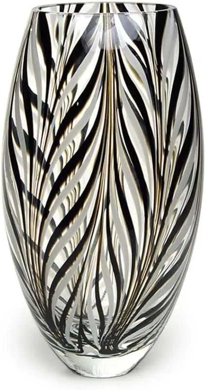 Doro Murano Style Glass Vase Black and White Feather Pattern Hand Blown Art Glass for Flower, Room Decoration and Centerpiece