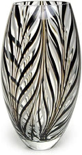 Doro Murano Style Glass Vase Black and White Feather Pattern Hand Blown Art Glass for Flower, Room Decoration and Centerpiece