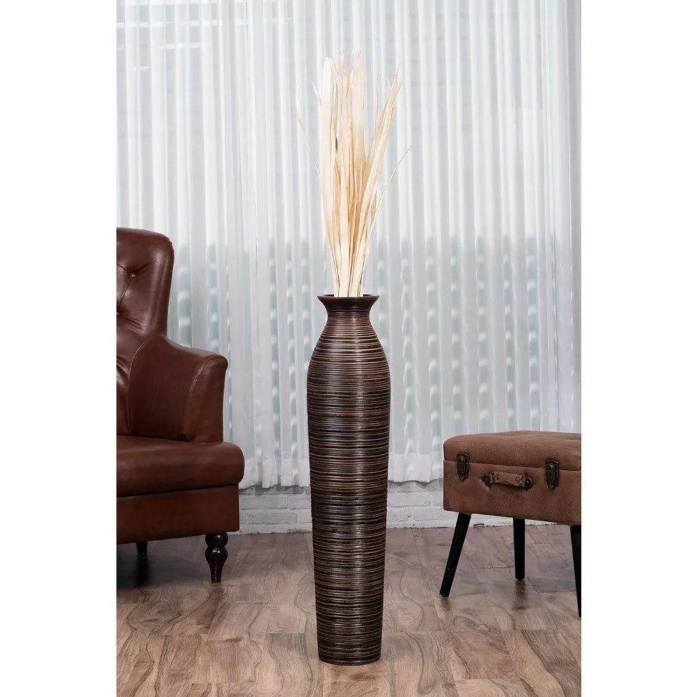 Large Wooden Floor Vase - 34 Inch Tall for Home Decor, Suitable for Fake Plants and Pampas Grass in Farmhouse Style