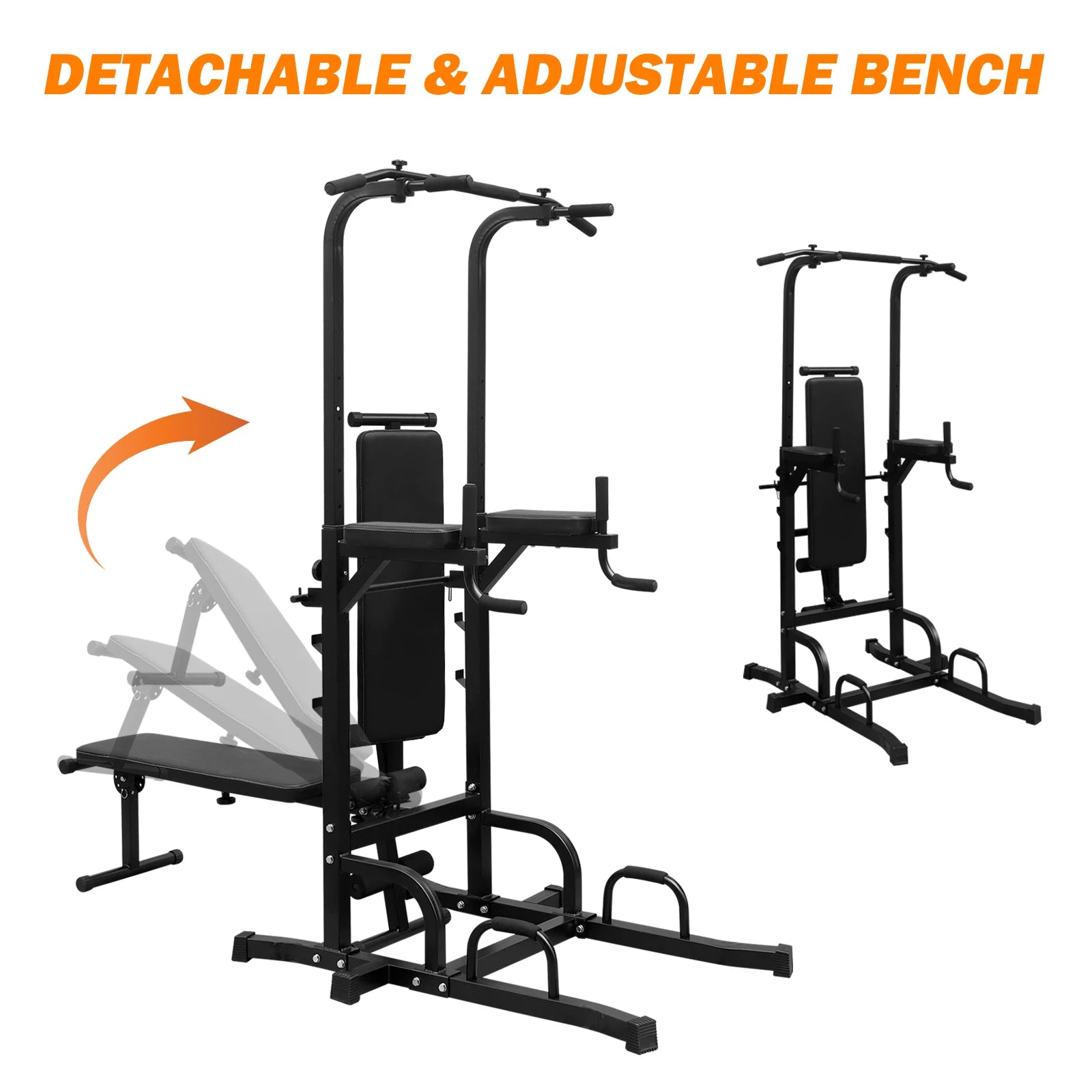 Power Tower With Bench Pull Up Bar Dip Station Adjustable Height Dip Stand Heavy Duty Multi-Function Fitness Rack For Home Gym